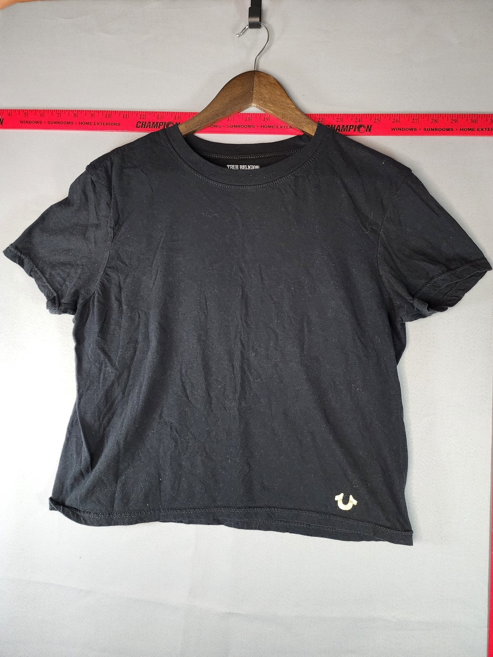 True Religion Black Crew Neck Short Sleeve Tee with Horseshoe Logo